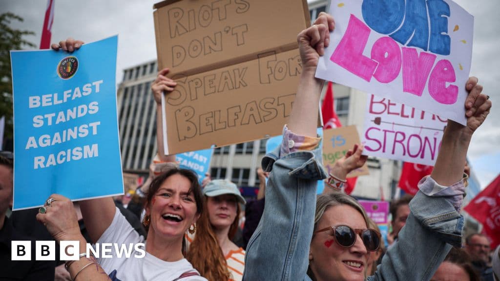 Thousands gather for anti-racism rally in Belfast after disorder