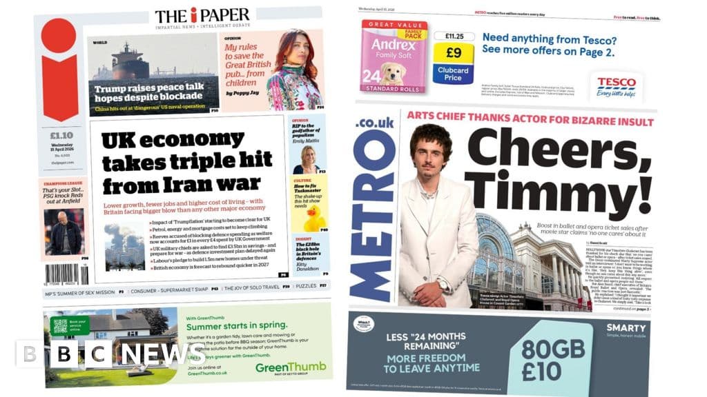 The Papers: 'UK economy takes triple hit' and 'Cheers, Timmy!'