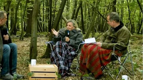 Drs Xand and Chris Van Tulleken sit in a forest listening to Baroness Kathy Willis.