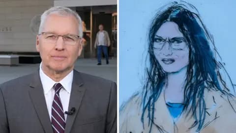 Split screen. On the left, we see Peter Bowes. On the right, we see the "Ketamine Queen".