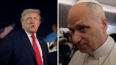 Splitscreen. Left, Trump. Right, Pope Leo XIV