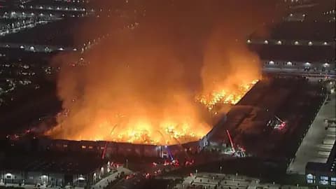 The California warehouse on fire.