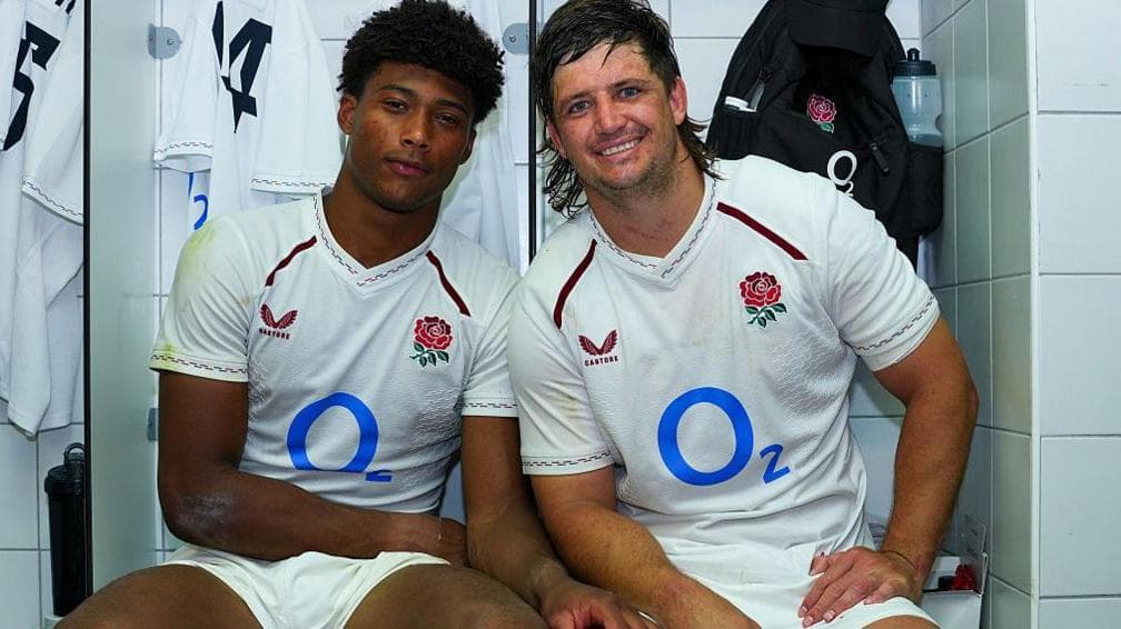 Noah Caluori and Benhard Janse van Rensburg after England v France XV