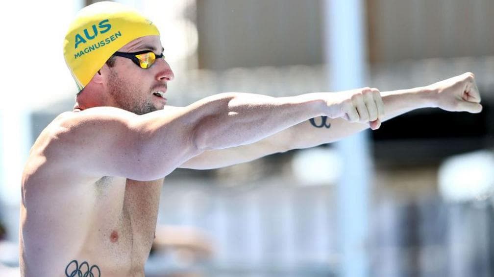 James Magnussen with his arms outstretched
