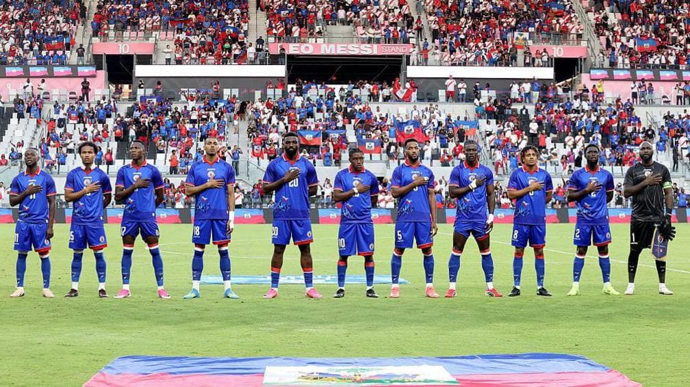 Haiti line up to face Peru in a World Cup warm-up in Miami