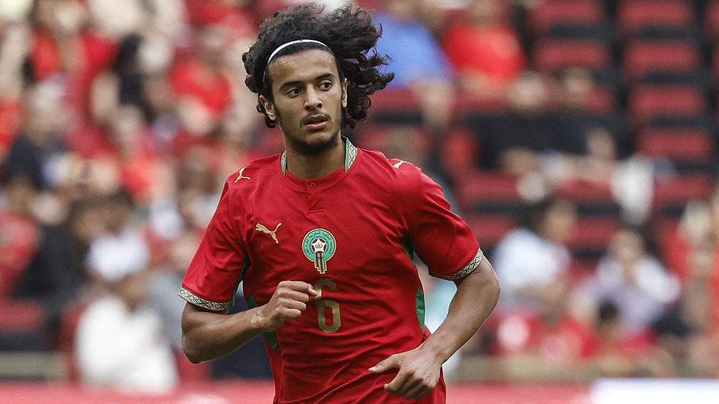 Bouaddi is pictured playing for Morocco against Madagascar. He made his full international debut off the bench for Morocco in a 5-0 win over Burundi on 26 May and then made his first start in a 4-0 victory over Madagascar on 2 June