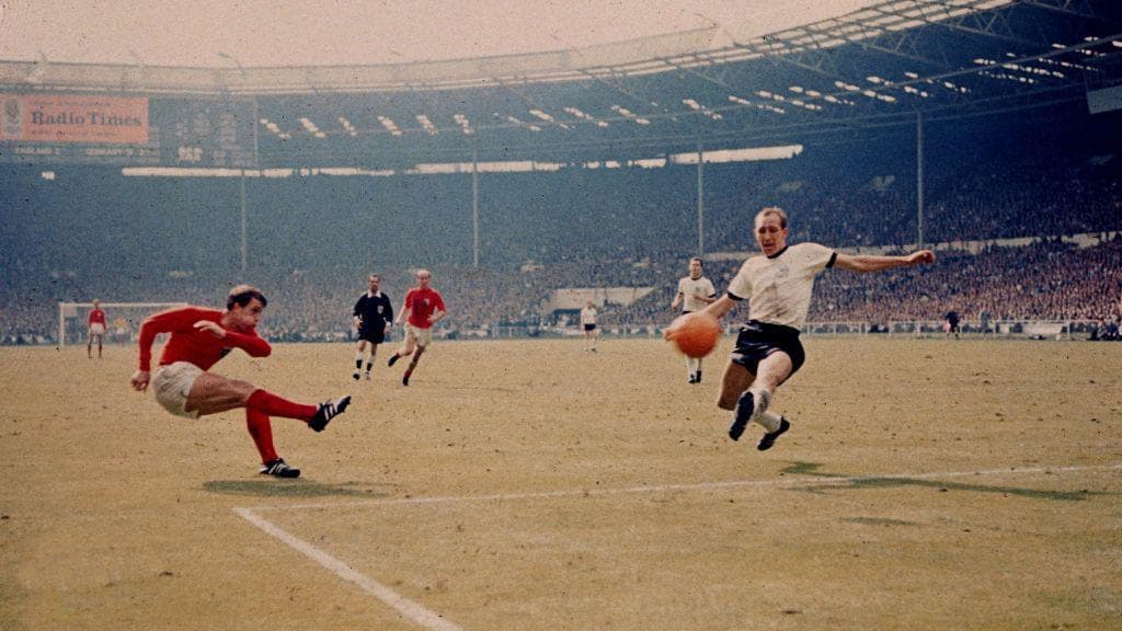 Geoff Hurst scores against West Germany