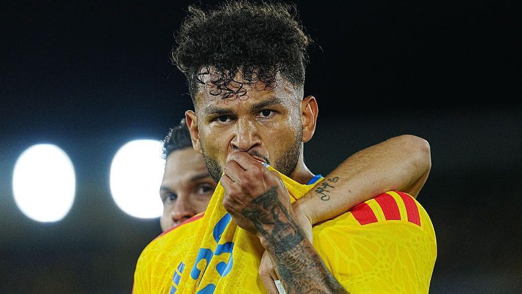 Luis Suarez celebrates after scoring Colombia's third goal in their friendly win over Costa Rica at the start of June