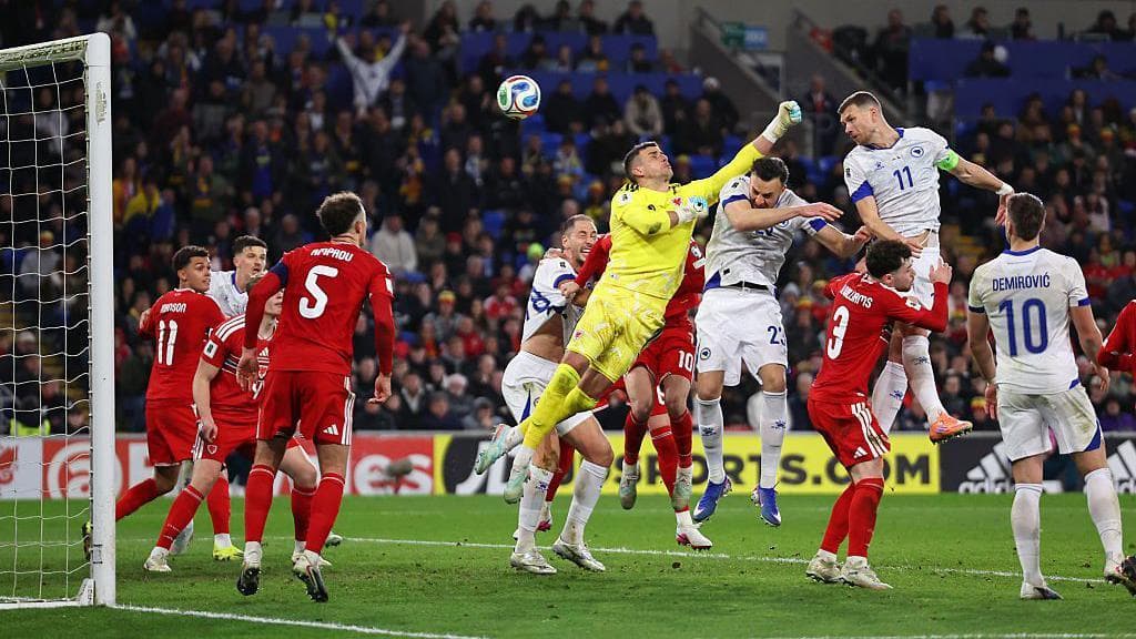 Edin Dzeko scores against Wales