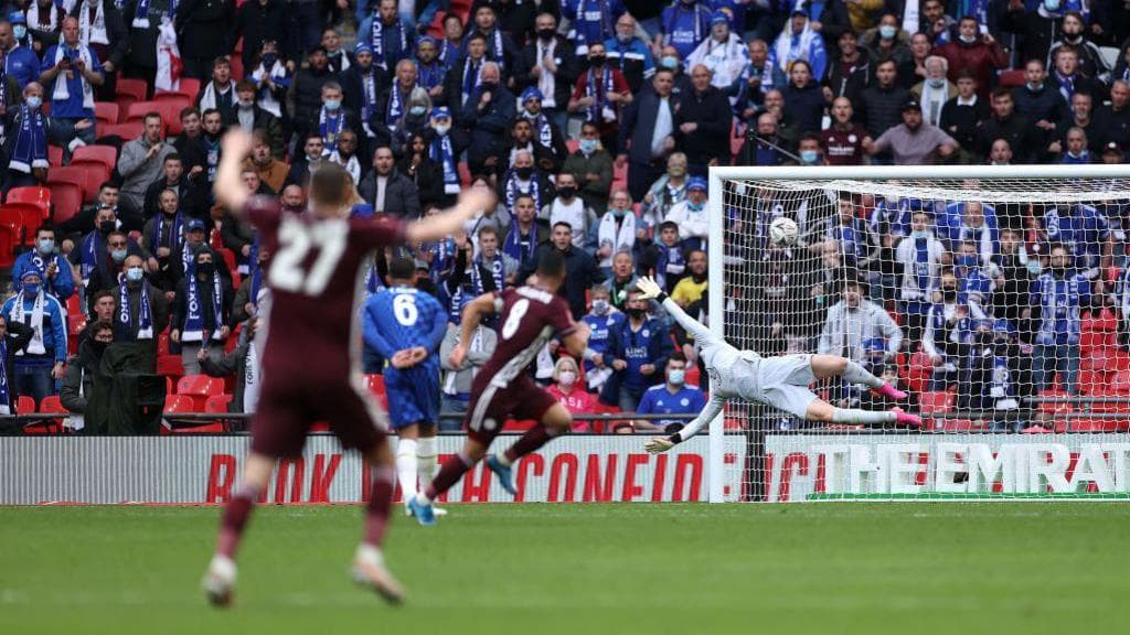 Youri Tielemans begins to wheel away as he scores