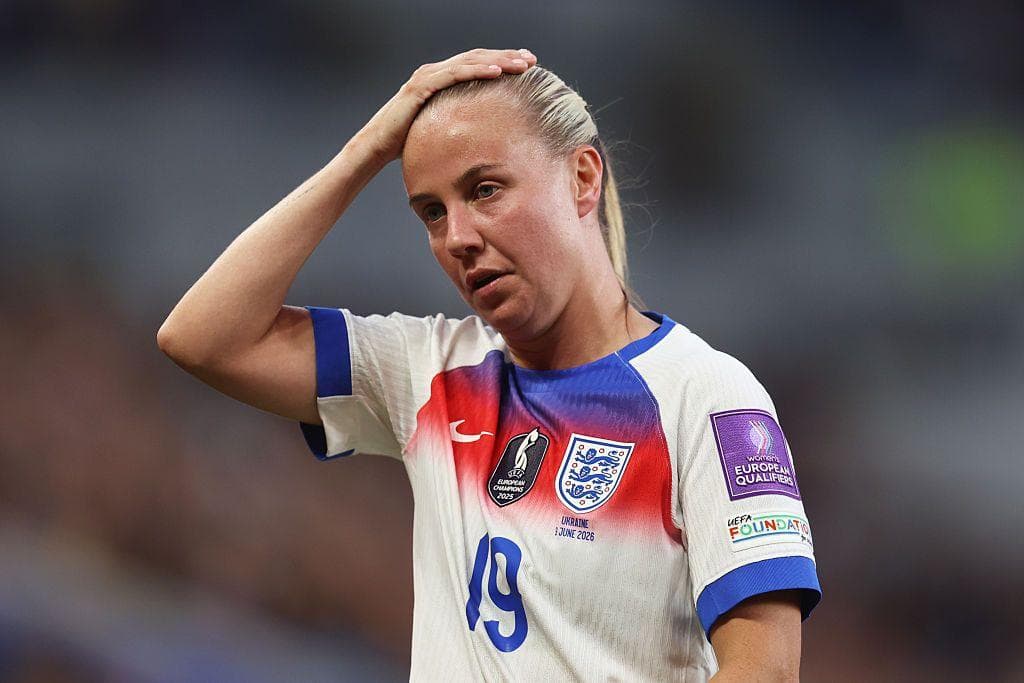 Beth Mead reacts during the Ukraine victory
