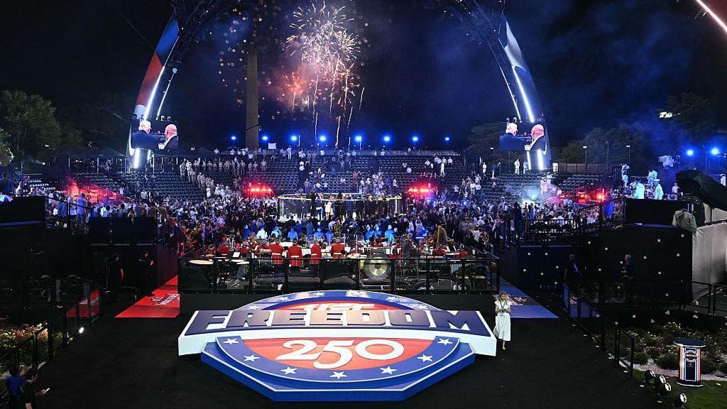 Fireworks are set off at the UFC White House event