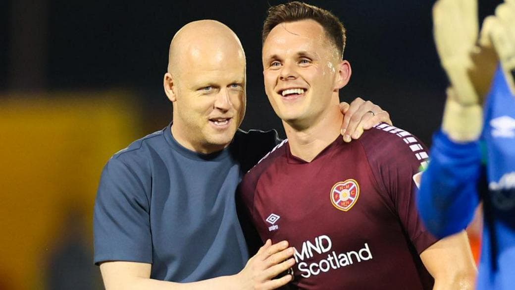 Steven Naismith and Lawrence Shankland celebrate with Hearts