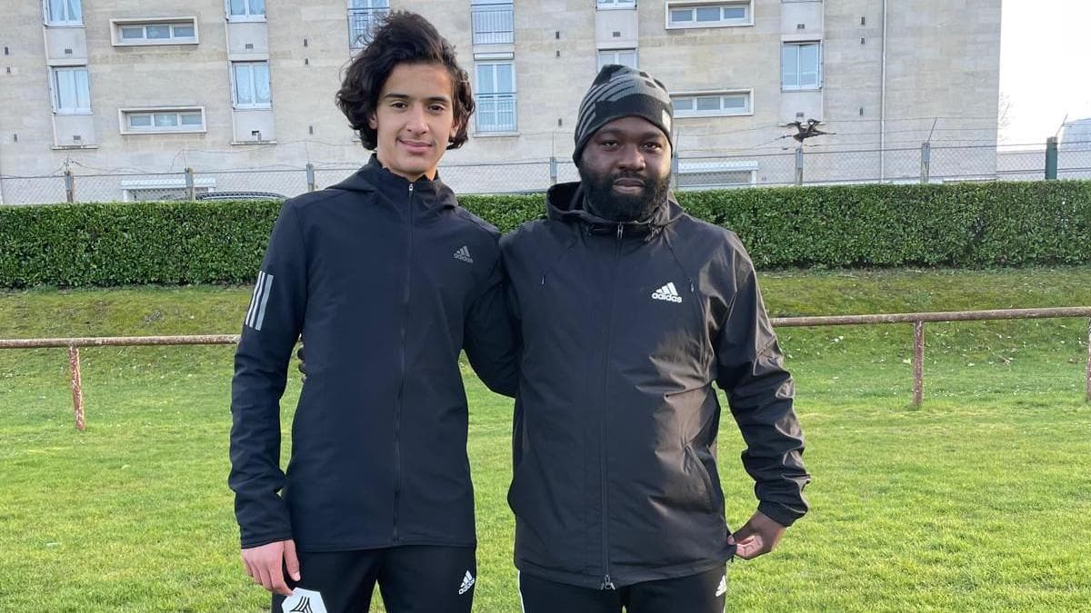 Ayyoub Bouaddi with Armand Diop, his former coach at Creil