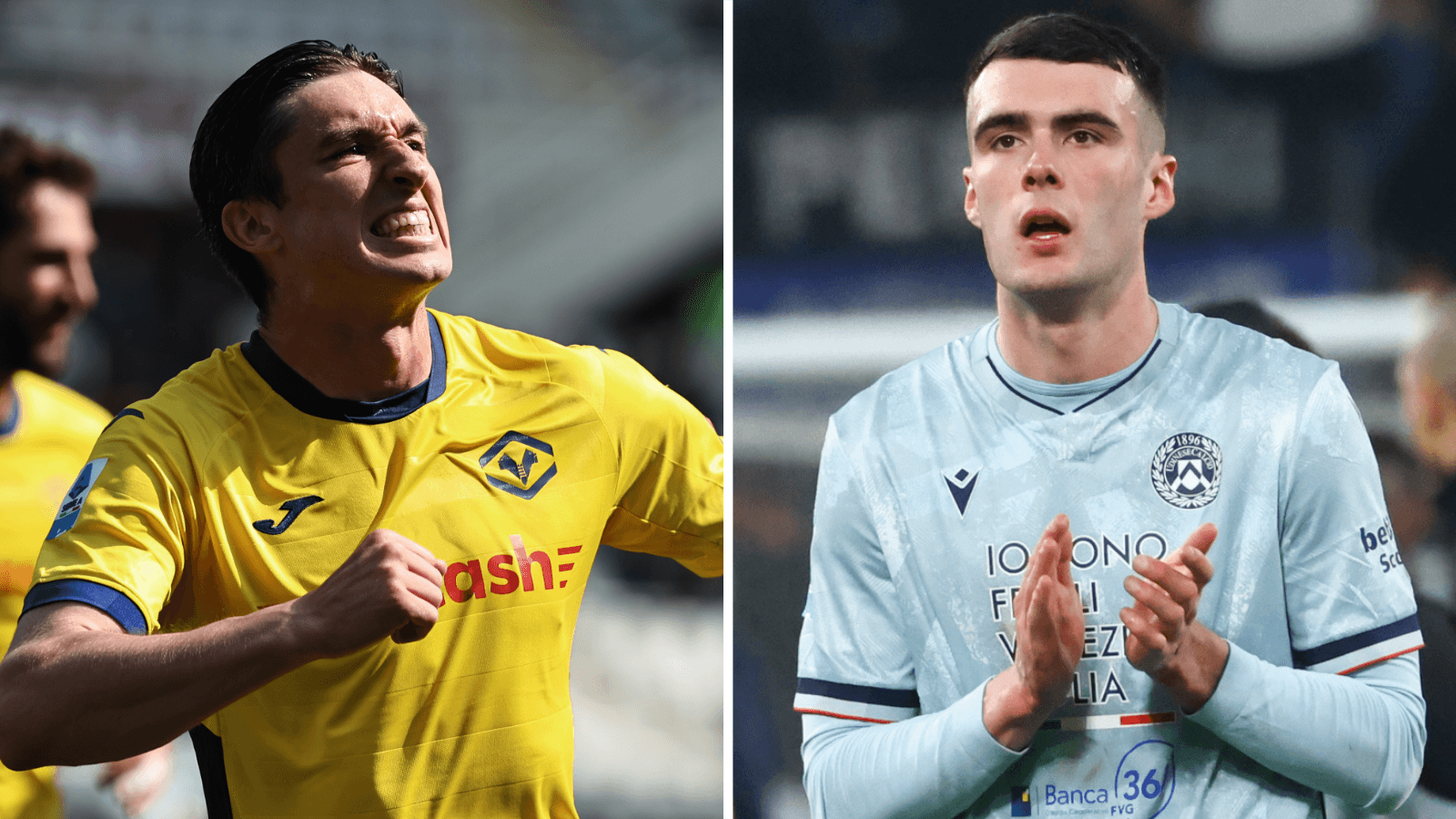Hellas Verona striker Kieron Bowie and Udinese midfielder Lennon Miller