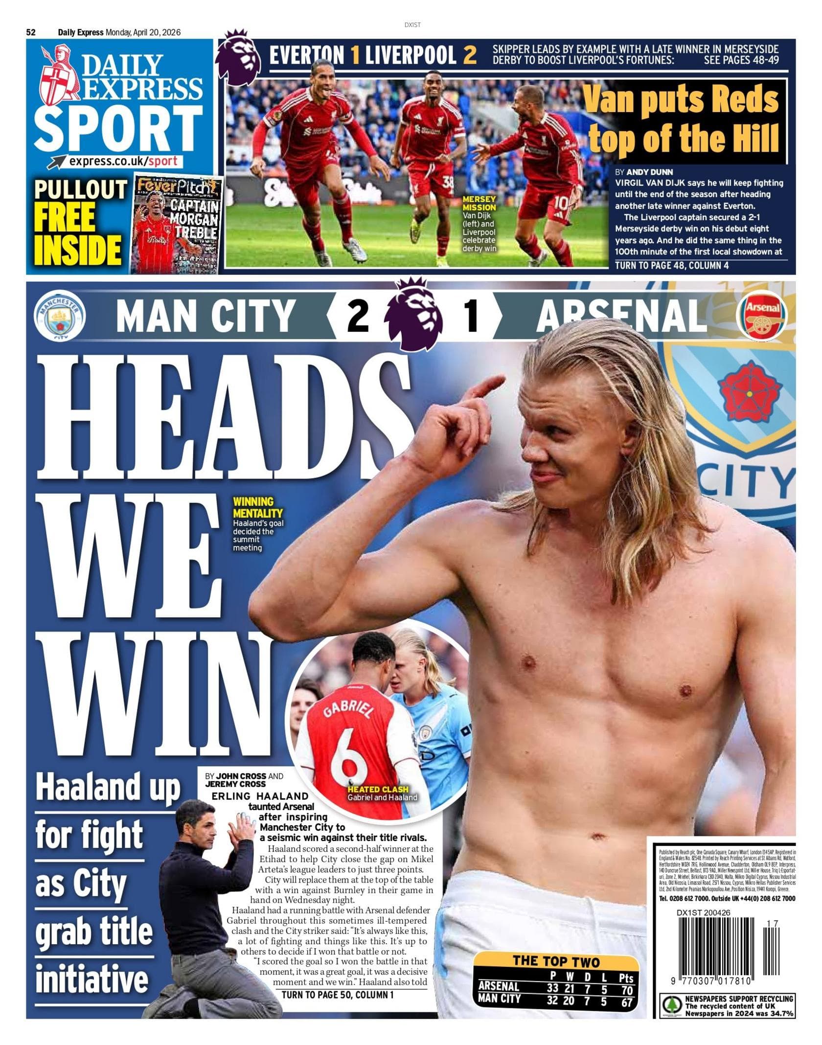 Back page of Monday's Daily Express