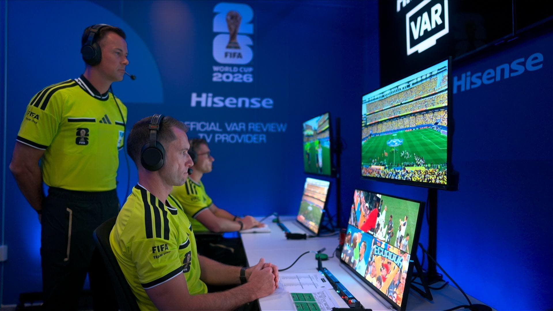 A picture showing the Ivory Coast v Ecuador VAR team