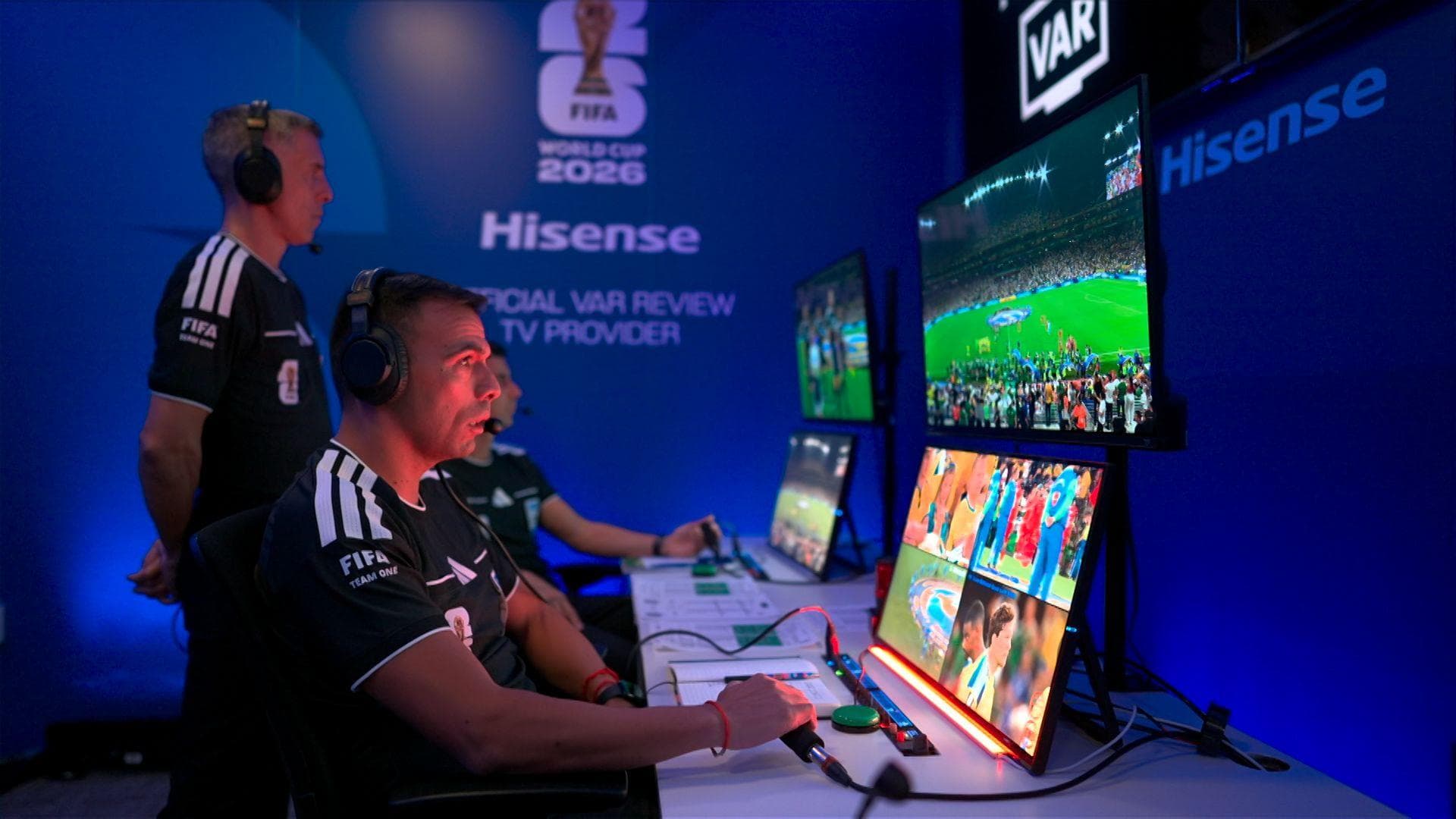 A picture showing the Sweden v Tunisia VAR team