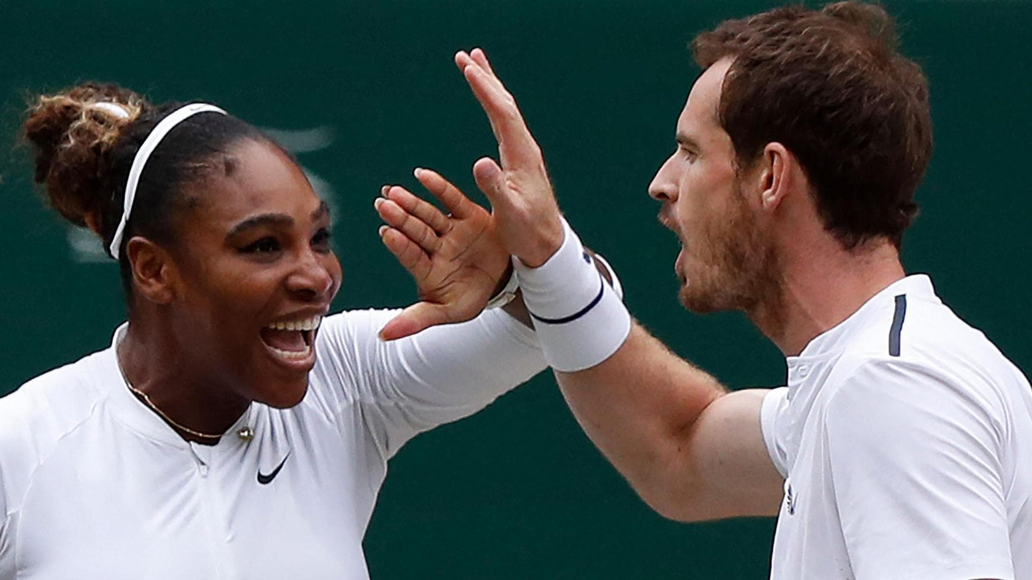 Serena Williams and Andy Murray celebrate at 2019 Wimbledon