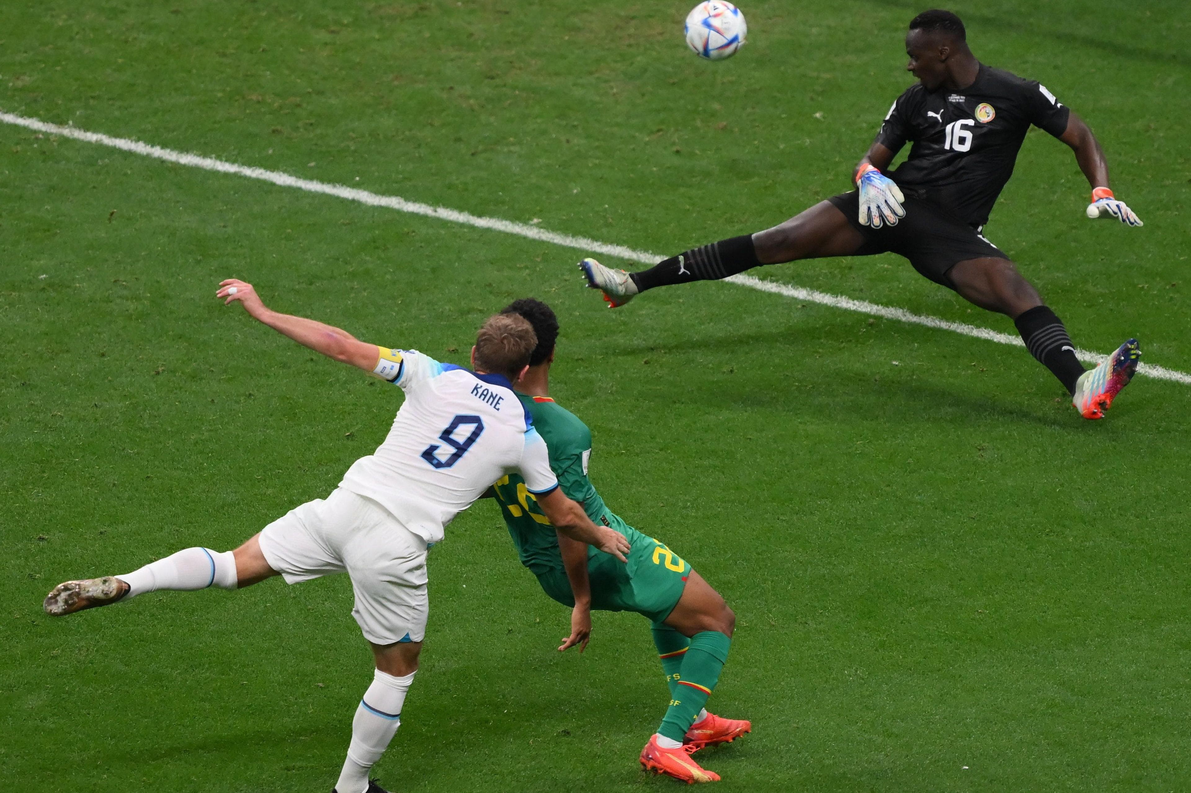 Harry Kane scores against Senegal at the 2022 World Cup