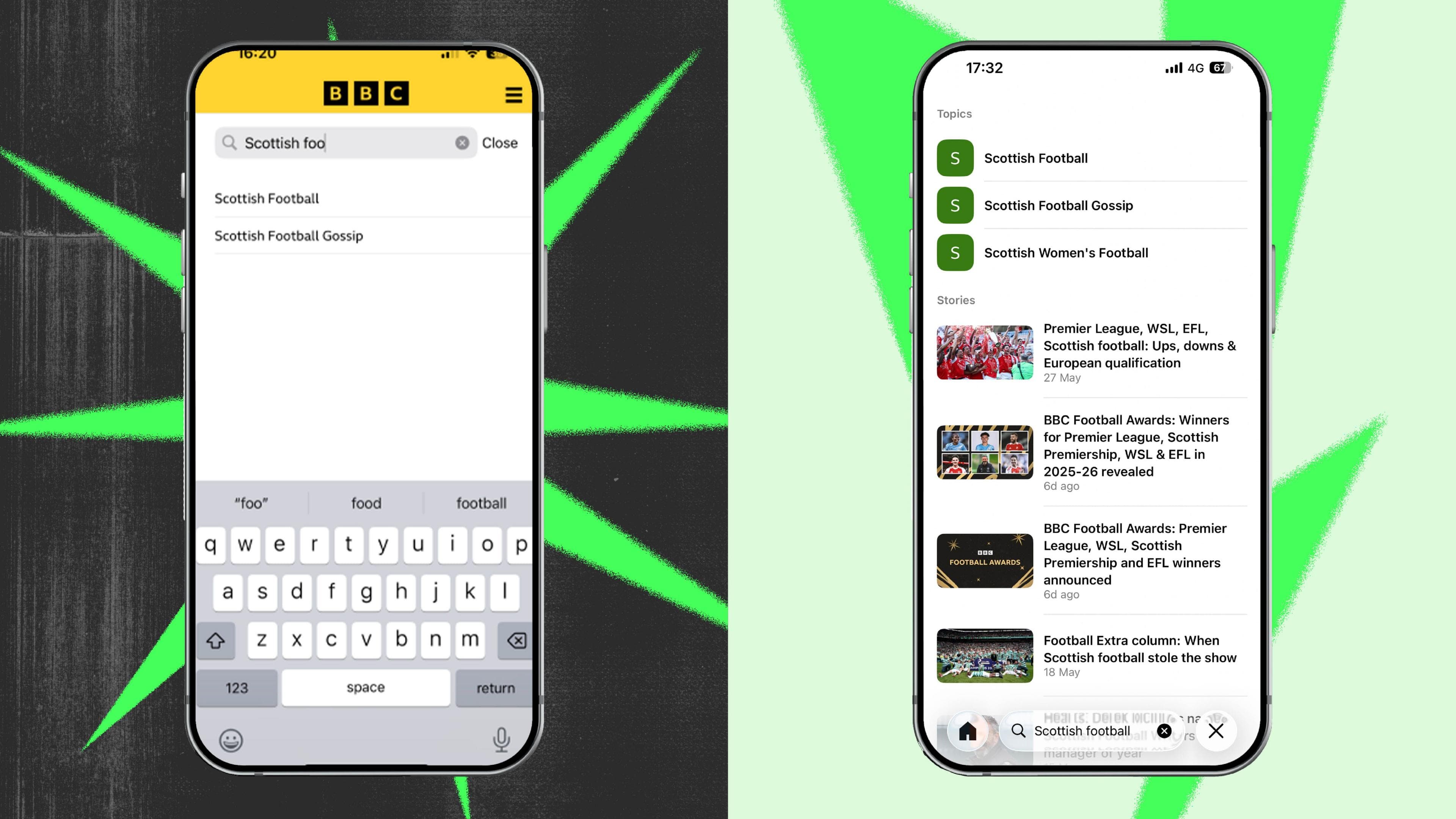Illustration of BBC Sport's new search function