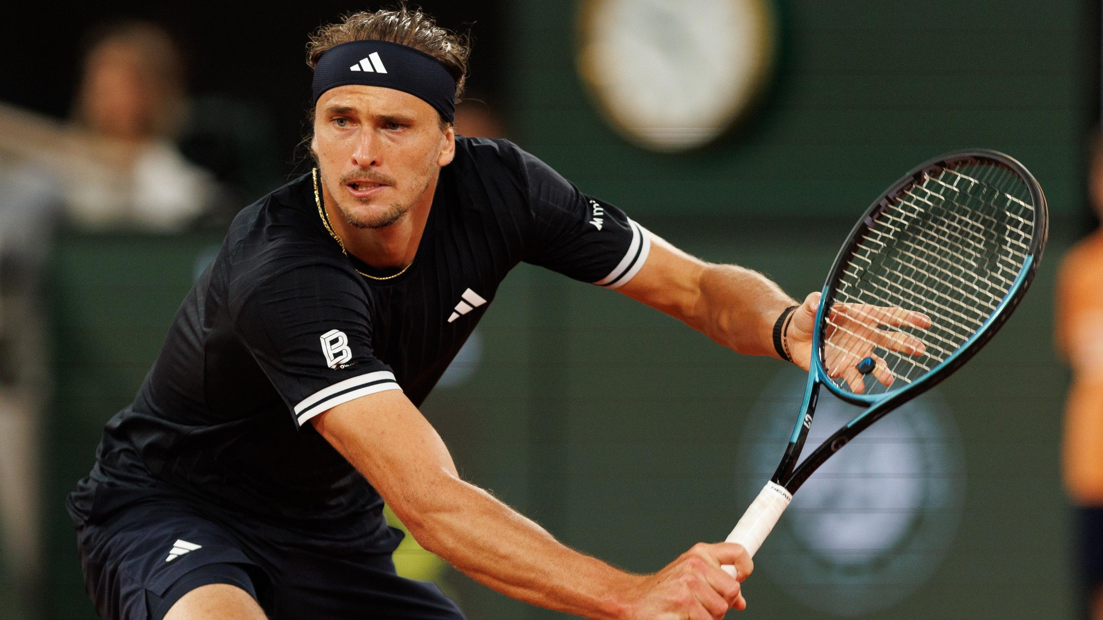 Alexander Zverev hits a volley