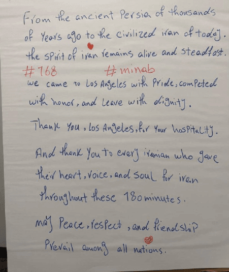 The handwritten note left by Iran in their dressing room following the game against Belgium