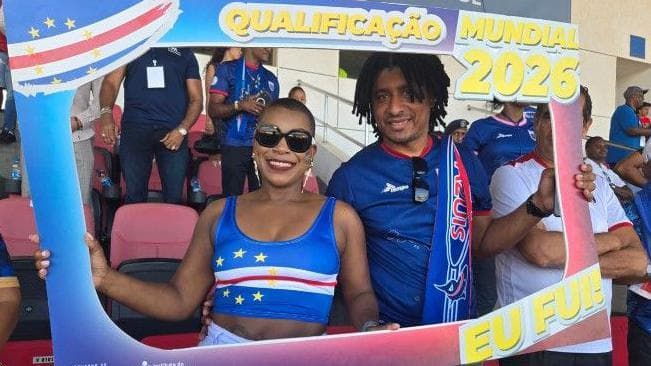 Antonio Alves and his wife Neuza celebrate after watching Cape Verde beat Eswatini in Praia to qualify for the World Cup for the first time