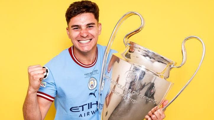Alvarez with the Champions League trophy