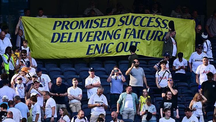Spurs fans protested against owners ENIC after they guaranteed Premier League survival with victory against Everton.