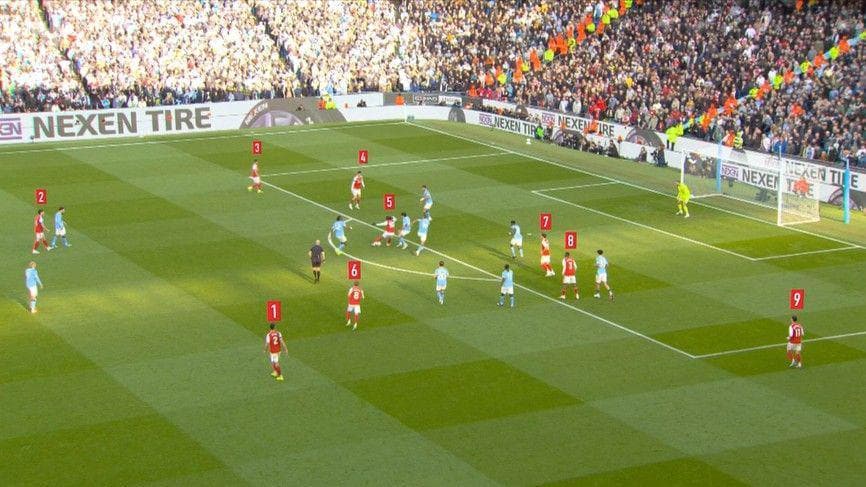 A screengrab of footage of Arsenal attacking against Manchester City