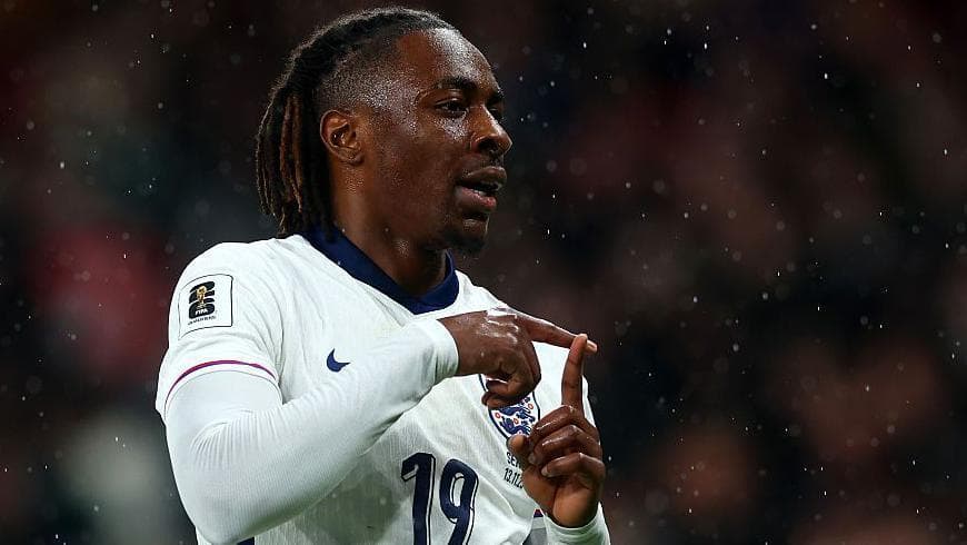 Eberechi Eze celebrates scoring his England's second goal during the Fifa World Cup 2026 qualifier against Serbia