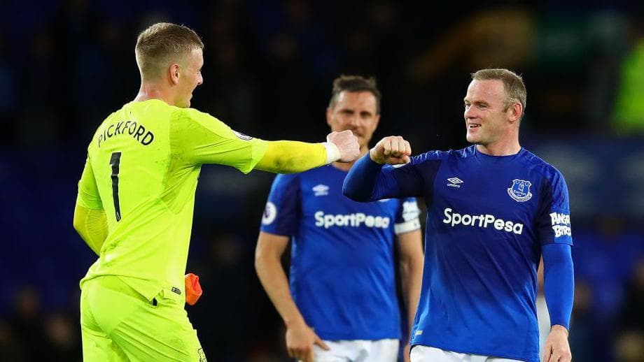 Jordan Pickford and Wayne Rooney