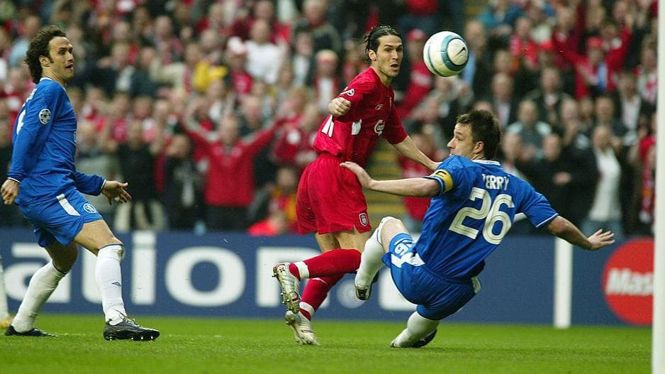 Luis Garcia of Liverpool scores during the second leg of the UEFA Champions League Semi Final between Liverpool and Chelsea at Anfield on May 3, 2005