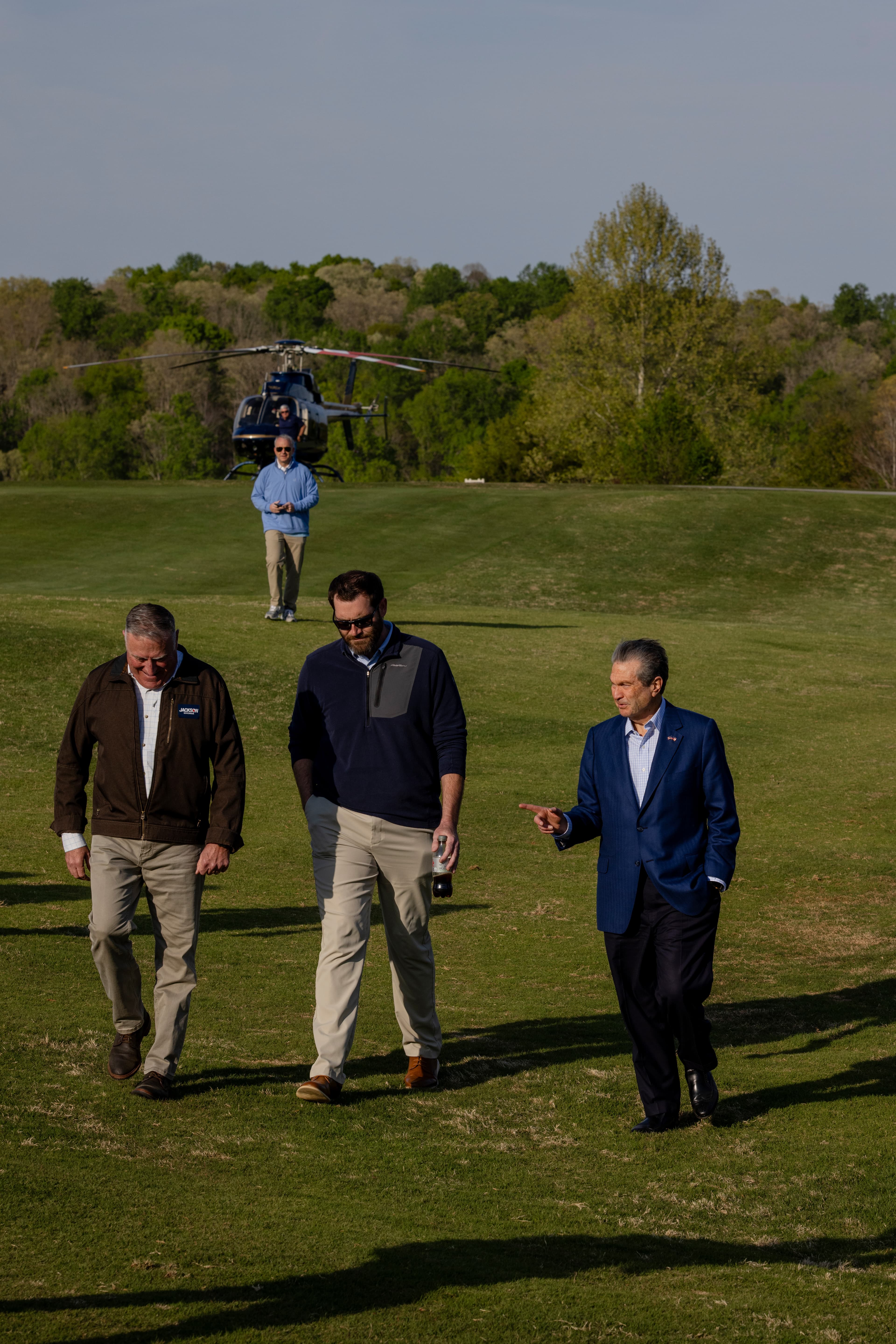 Jackson arrived by private helicopter at the Chimney Oaks Golf Club in Homer for a campaign event on April 8.